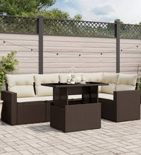 6-tlg. Garten-Sofagarnitur mit Kissen Braun Poly Rattan
