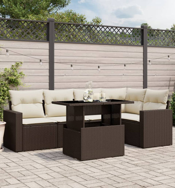 6-tlg. Garten-Sofagarnitur mit Kissen Braun Poly Rattan
