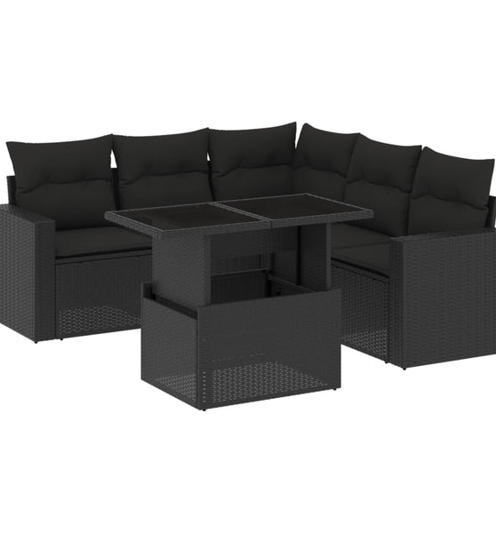 6-tlg. Garten-Sofagarnitur mit Kissen Schwarz Poly Rattan