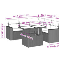 6-tlg. Garten-Sofagarnitur mit Kissen Schwarz Poly Rattan