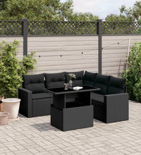 6-tlg. Garten-Sofagarnitur mit Kissen Schwarz Poly Rattan