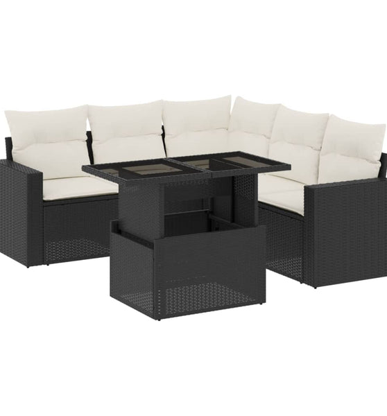 6-tlg. Garten-Sofagarnitur mit Kissen Schwarz Poly Rattan