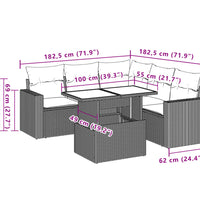 6-tlg. Garten-Sofagarnitur mit Kissen Schwarz Poly Rattan