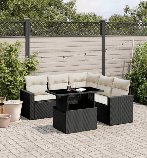 6-tlg. Garten-Sofagarnitur mit Kissen Schwarz Poly Rattan
