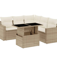 6-tlg. Garten-Sofagarnitur mit Kissen Beige Poly Rattan