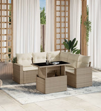 6-tlg. Garten-Sofagarnitur mit Kissen Beige Poly Rattan