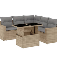 6-tlg. Garten-Sofagarnitur mit Kissen Beige Poly Rattan
