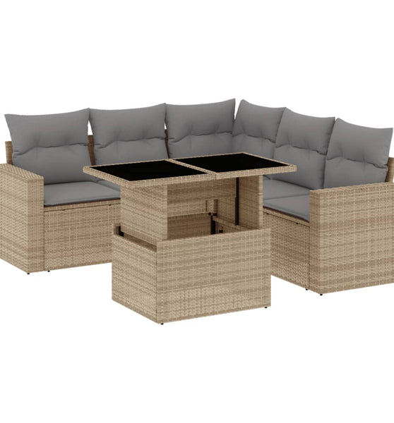 6-tlg. Garten-Sofagarnitur mit Kissen Beige Poly Rattan