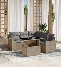 6-tlg. Garten-Sofagarnitur mit Kissen Beige Poly Rattan