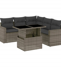 6-tlg. Garten-Sofagarnitur mit Kissen Grau Poly Rattan
