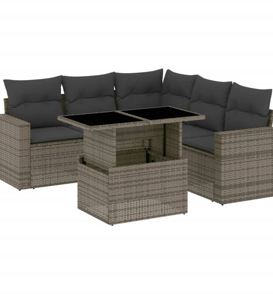 6-tlg. Garten-Sofagarnitur mit Kissen Grau Poly Rattan