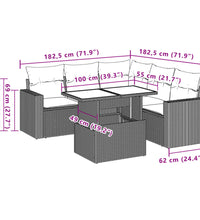 6-tlg. Garten-Sofagarnitur mit Kissen Grau Poly Rattan