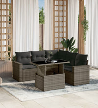 6-tlg. Garten-Sofagarnitur mit Kissen Grau Poly Rattan