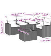 6-tlg. Garten-Sofagarnitur mit Kissen Hellgrau Poly Rattan