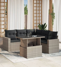 6-tlg. Garten-Sofagarnitur mit Kissen Hellgrau Poly Rattan