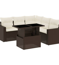 6-tlg. Garten-Sofagarnitur mit Kissen Braun Poly Rattan