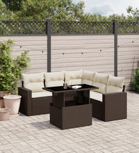 6-tlg. Garten-Sofagarnitur mit Kissen Braun Poly Rattan
