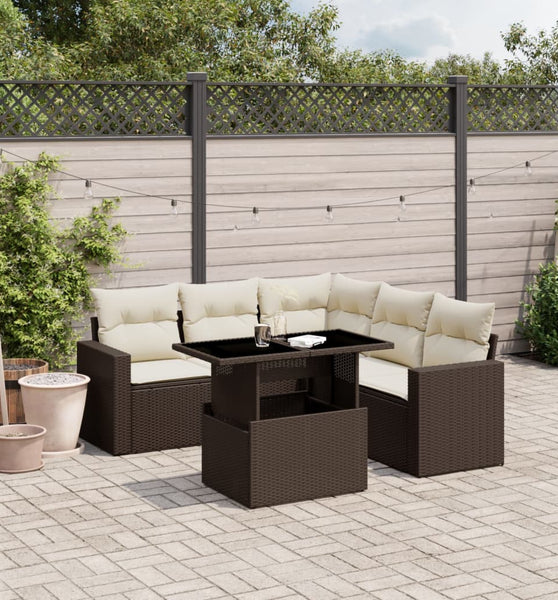 6-tlg. Garten-Sofagarnitur mit Kissen Braun Poly Rattan