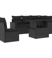 6-tlg. Garten-Sofagarnitur mit Kissen Schwarz Poly Rattan