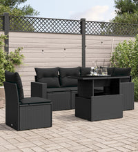 6-tlg. Garten-Sofagarnitur mit Kissen Schwarz Poly Rattan