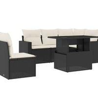 6-tlg. Garten-Sofagarnitur mit Kissen Schwarz Poly Rattan
