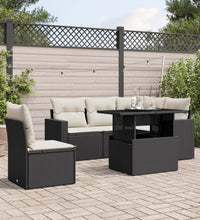 6-tlg. Garten-Sofagarnitur mit Kissen Schwarz Poly Rattan