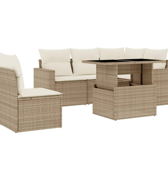 6-tlg. Garten-Sofagarnitur mit Kissen Beige Poly Rattan