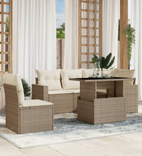 6-tlg. Garten-Sofagarnitur mit Kissen Beige Poly Rattan