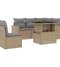 6-tlg. Garten-Sofagarnitur mit Kissen Beige Poly Rattan