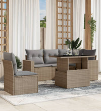 6-tlg. Garten-Sofagarnitur mit Kissen Beige Poly Rattan