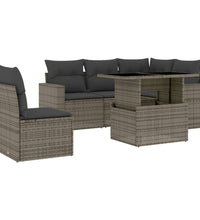 6-tlg. Garten-Sofagarnitur mit Kissen Grau Poly Rattan
