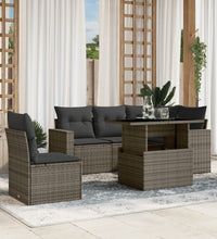 6-tlg. Garten-Sofagarnitur mit Kissen Grau Poly Rattan