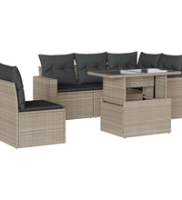 6-tlg. Garten-Sofagarnitur mit Kissen Hellgrau Poly Rattan