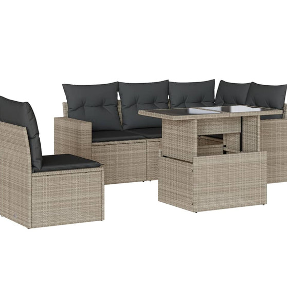 6-tlg. Garten-Sofagarnitur mit Kissen Hellgrau Poly Rattan