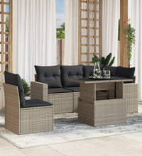 6-tlg. Garten-Sofagarnitur mit Kissen Hellgrau Poly Rattan