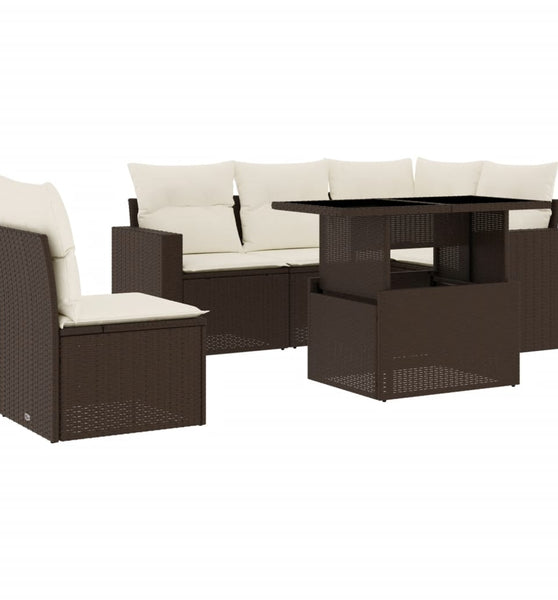 6-tlg. Garten-Sofagarnitur mit Kissen Braun Poly Rattan