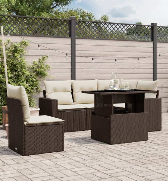6-tlg. Garten-Sofagarnitur mit Kissen Braun Poly Rattan