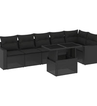 7-tlg. Garten-Sofagarnitur mit Kissen Schwarz Poly Rattan