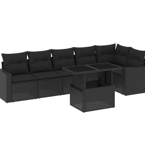 7-tlg. Garten-Sofagarnitur mit Kissen Schwarz Poly Rattan