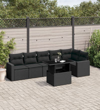 7-tlg. Garten-Sofagarnitur mit Kissen Schwarz Poly Rattan
