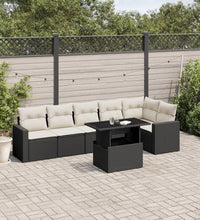 7-tlg. Garten-Sofagarnitur mit Kissen Schwarz Poly Rattan