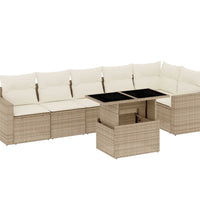 7-tlg. Garten-Sofagarnitur mit Kissen Beige Poly Rattan