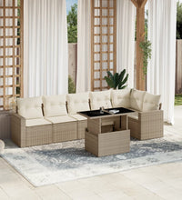 7-tlg. Garten-Sofagarnitur mit Kissen Beige Poly Rattan