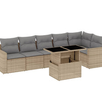 7-tlg. Garten-Sofagarnitur mit Kissen Beige Poly Rattan