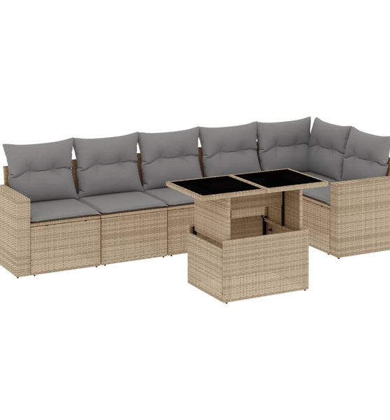 7-tlg. Garten-Sofagarnitur mit Kissen Beige Poly Rattan