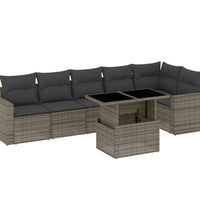 7-tlg. Garten-Sofagarnitur mit Kissen Grau Poly Rattan