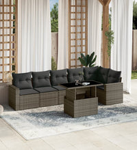 7-tlg. Garten-Sofagarnitur mit Kissen Grau Poly Rattan