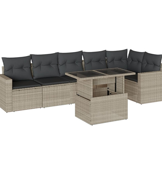7-tlg. Garten-Sofagarnitur mit Kissen Hellgrau Poly Rattan