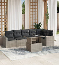 7-tlg. Garten-Sofagarnitur mit Kissen Hellgrau Poly Rattan