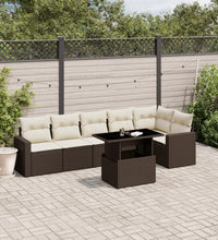 7-tlg. Garten-Sofagarnitur mit Kissen Braun Poly Rattan